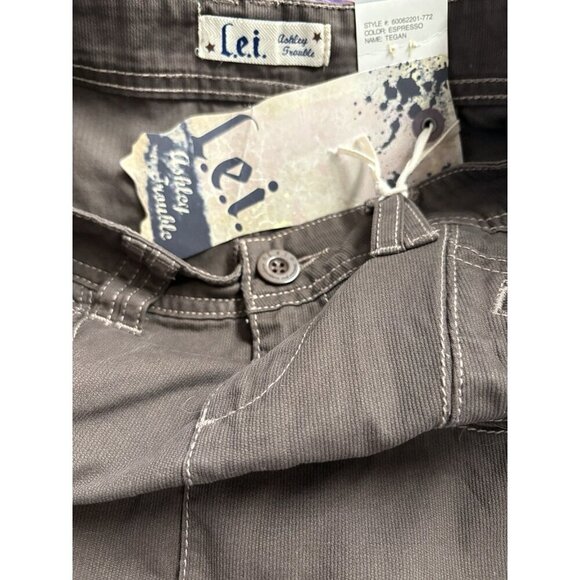 L.e.i Jrs 1 Expresso Brown Button Zip Front Pockets Tie Ruched Sides Mini Skirt - Picture 5 of 5